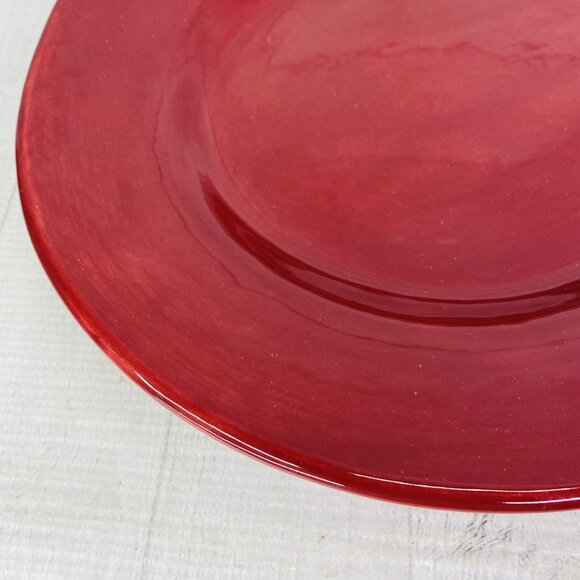 Pottery Barn SAUSALITO Merlot Red Handpainted Rim 12" Dinner Plates Set of 2 - Picture 8 of 13